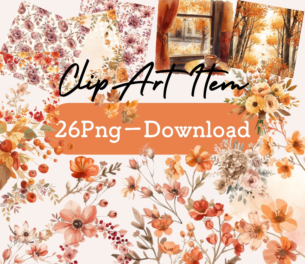 Autumn Elegance – 秋色ローズとハーブの水彩フローラル素材集（シンプル版）