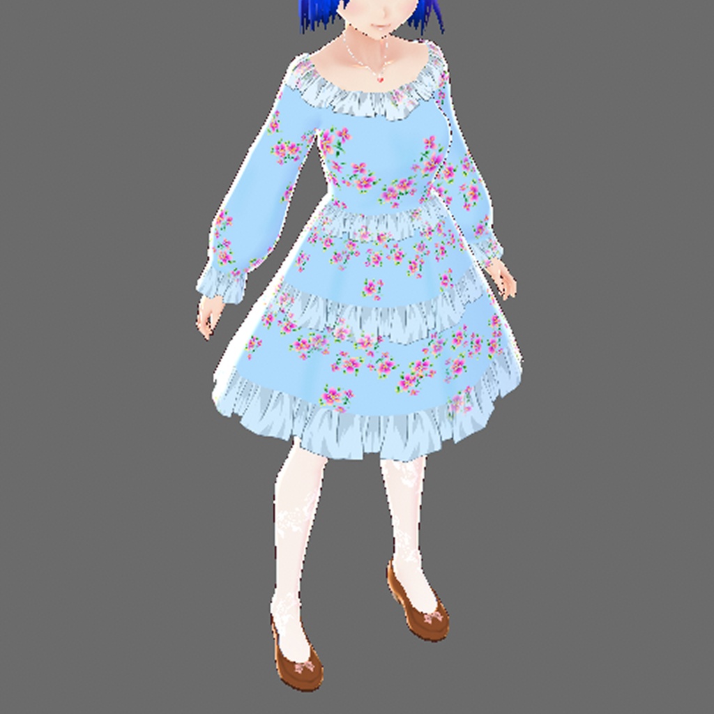 【無料版アリ】花とフリルのワンピース(VRoid用(ベータ版)衣装テクスチャ)