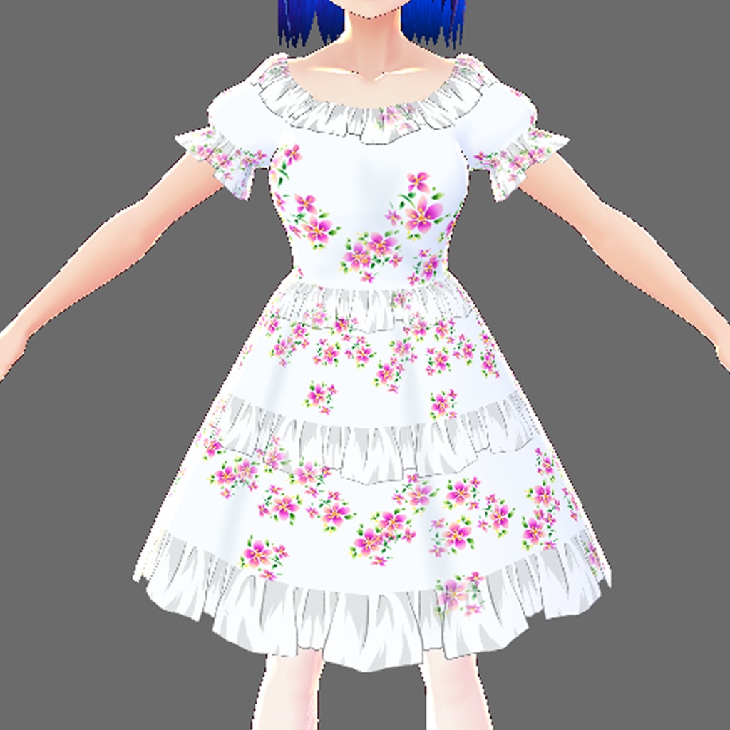 【無料版アリ】花とフリルのワンピース(VRoid用(ベータ版)衣装テクスチャ)