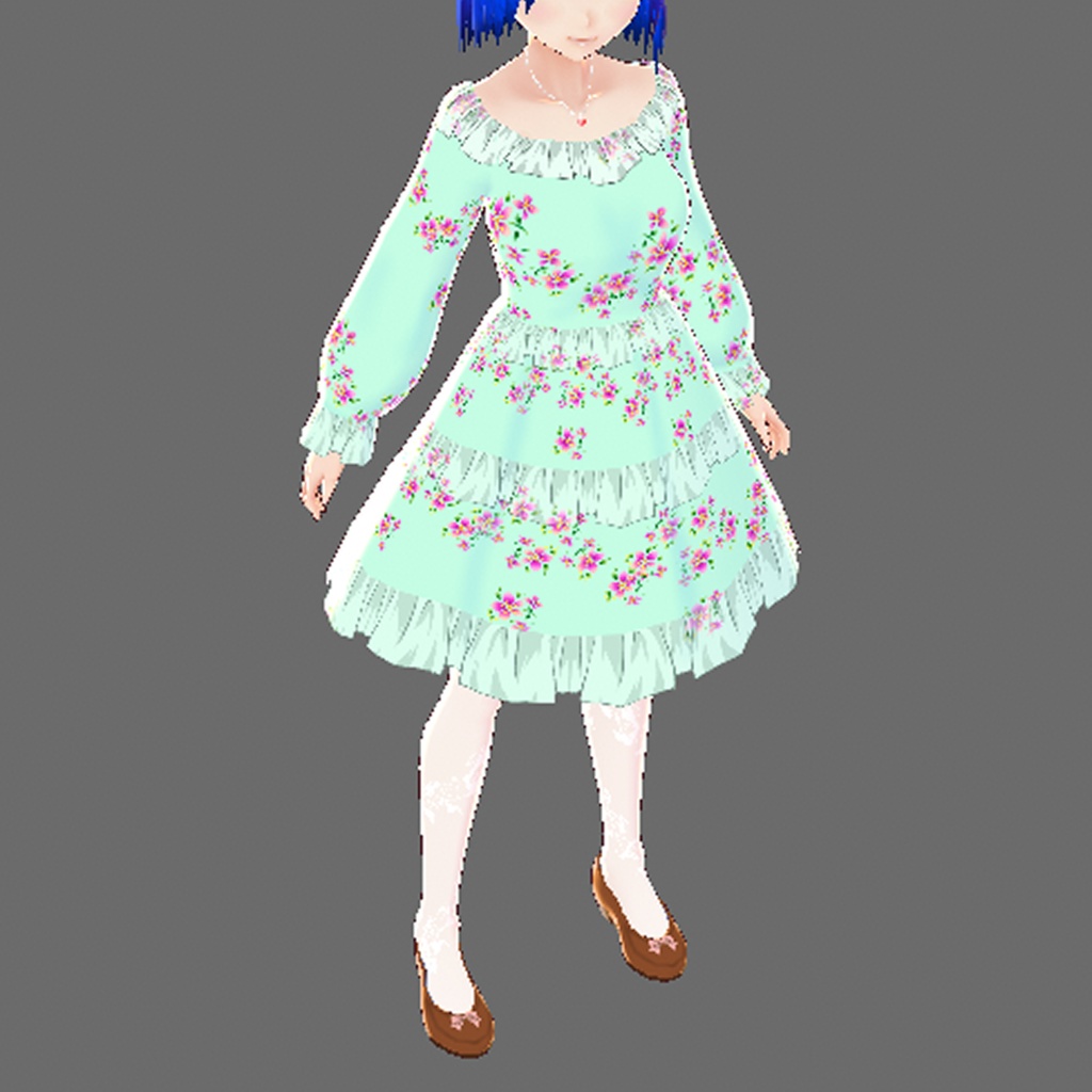【無料版アリ】花とフリルのワンピース(VRoid用(ベータ版)衣装テクスチャ)