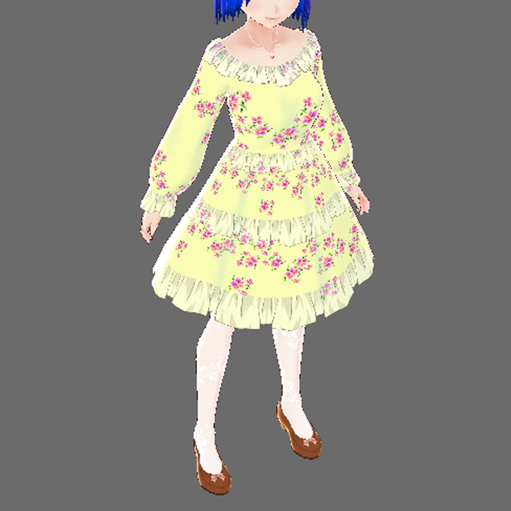 【無料版アリ】花とフリルのワンピース(VRoid用(ベータ版)衣装テクスチャ)