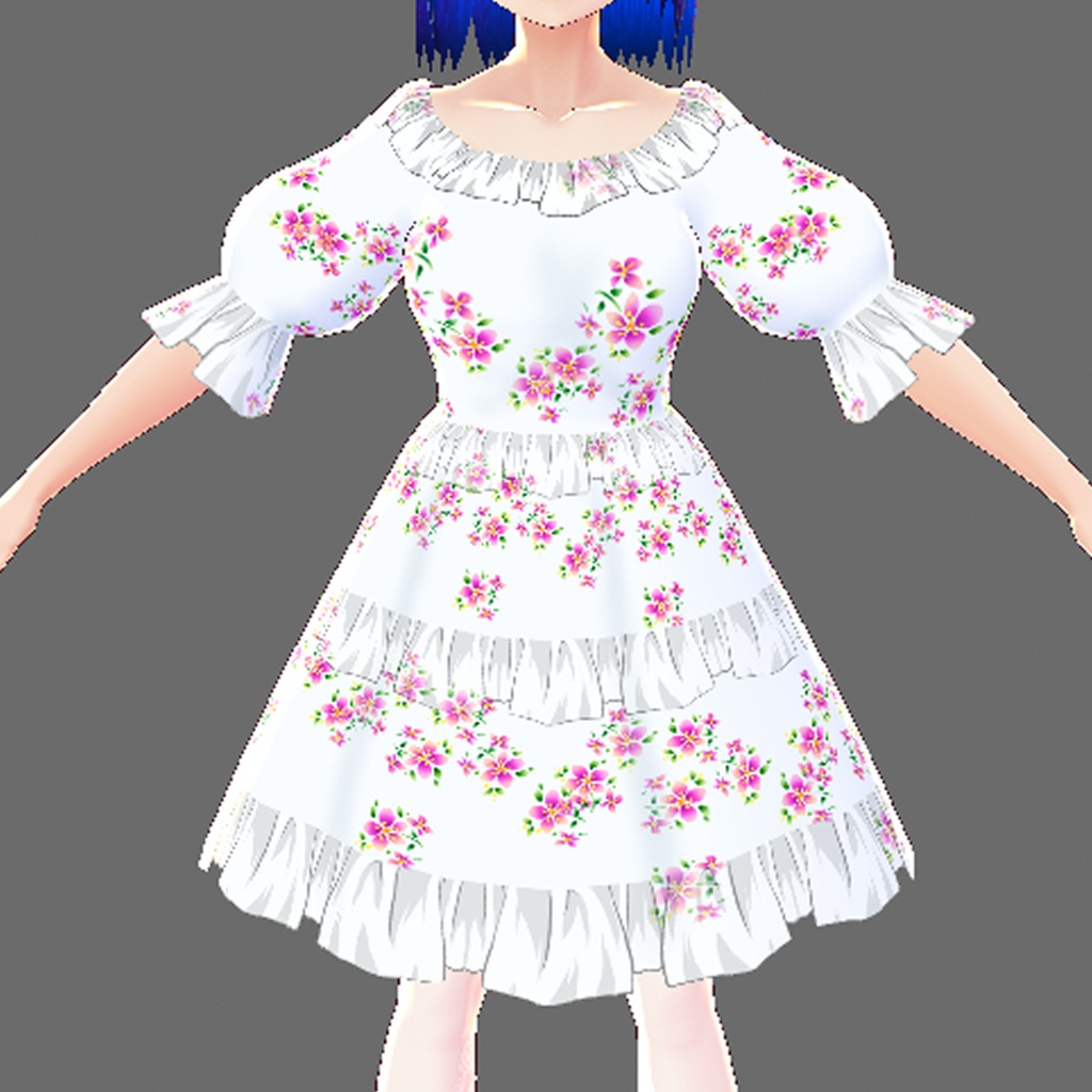 【無料版アリ】花とフリルのワンピース(VRoid用(ベータ版)衣装テクスチャ)