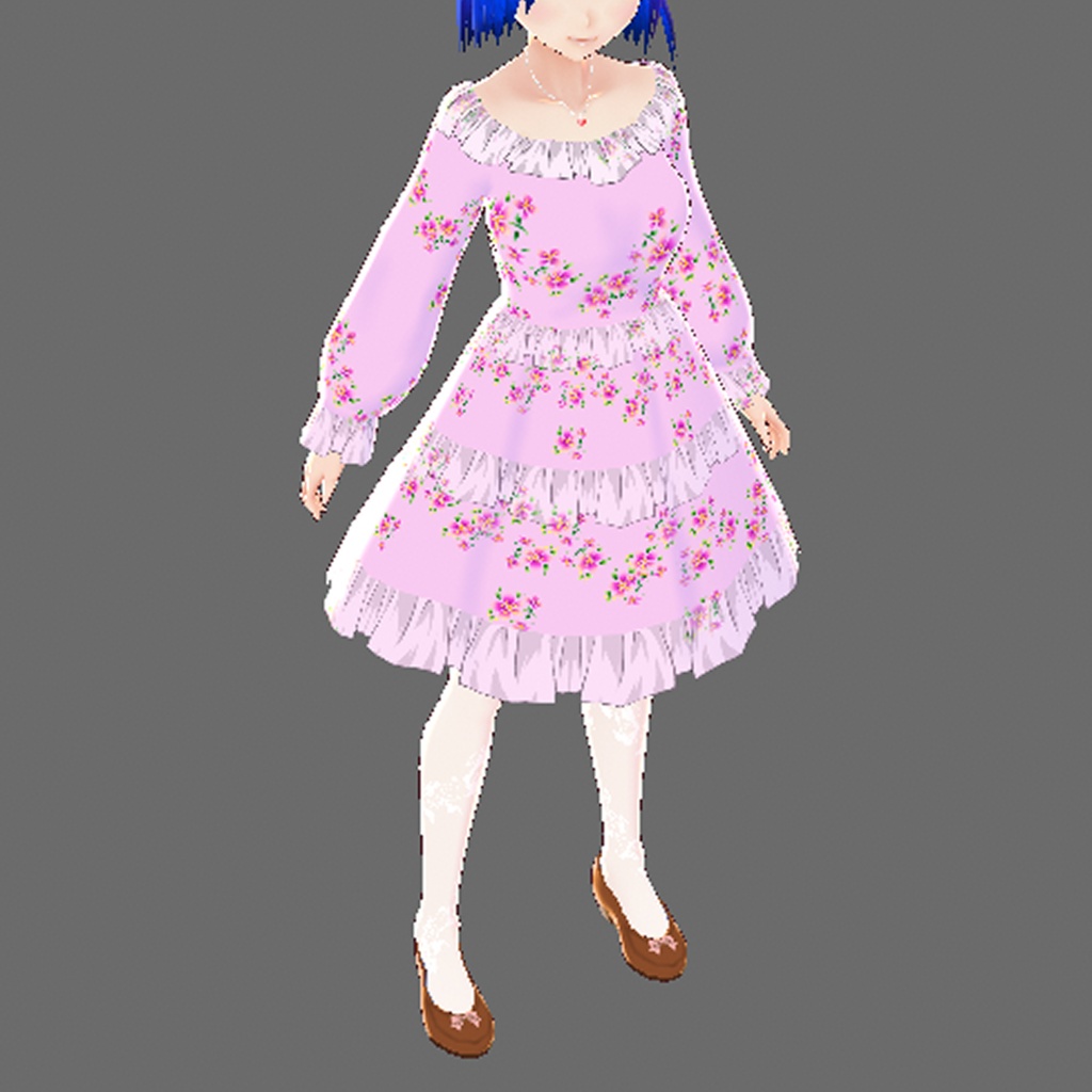 【無料版アリ】花とフリルのワンピース(VRoid用(ベータ版)衣装テクスチャ)