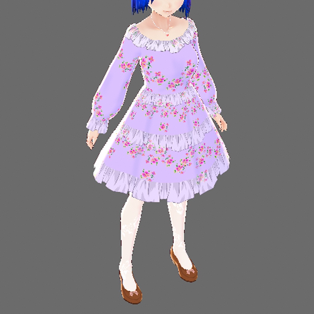 【無料版アリ】花とフリルのワンピース(VRoid用(ベータ版)衣装テクスチャ)