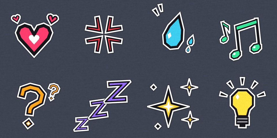 PaperPop Emotes|動く漫符エモート16本(ココフォリア・配信向け/ツクールMZ・Unity対応/商用可)