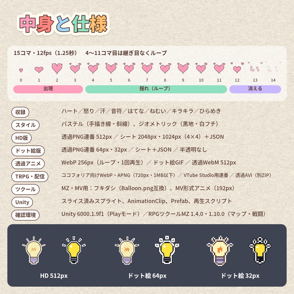 PaperPop Emotes|動く漫符エモート16本(ココフォリア・配信向け/ツクールMZ・Unity対応/商用可)