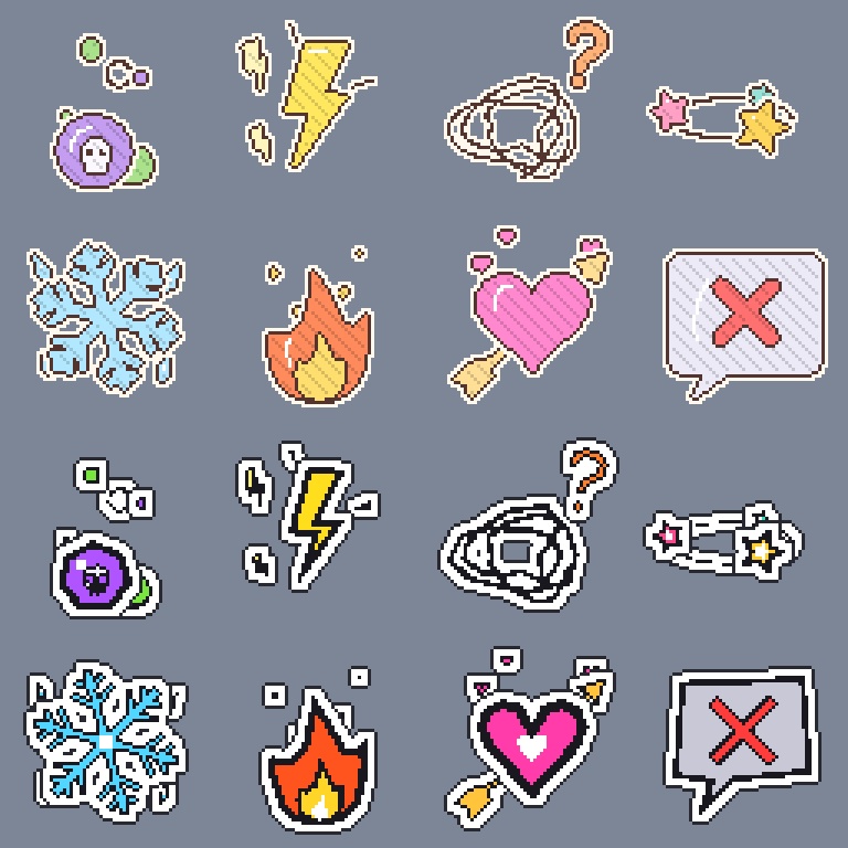 PaperPop Status|動く状態異常アイコン16本(ココフォリア・配信向け/ツクールMZ・Unity対応/商用可)