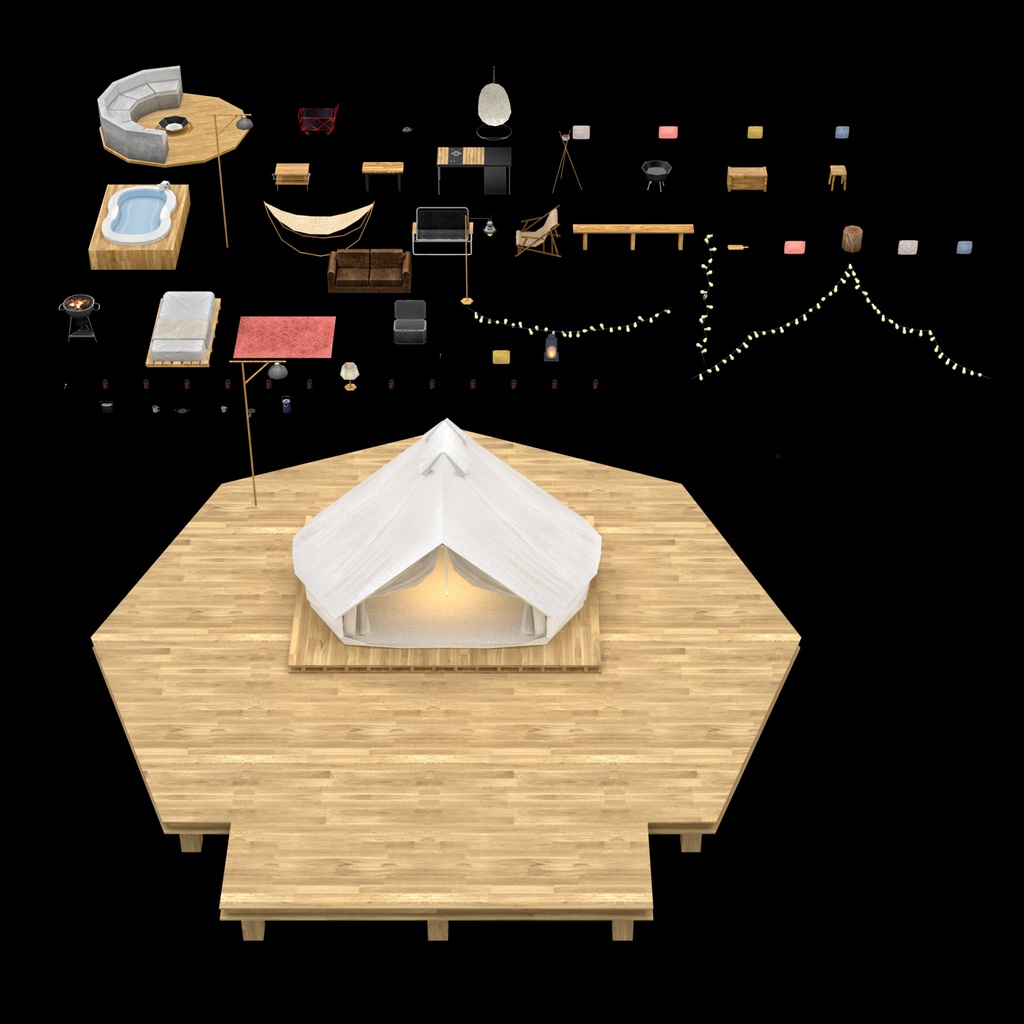 【3Dモデル】グランピング・キャンプグッツ46点