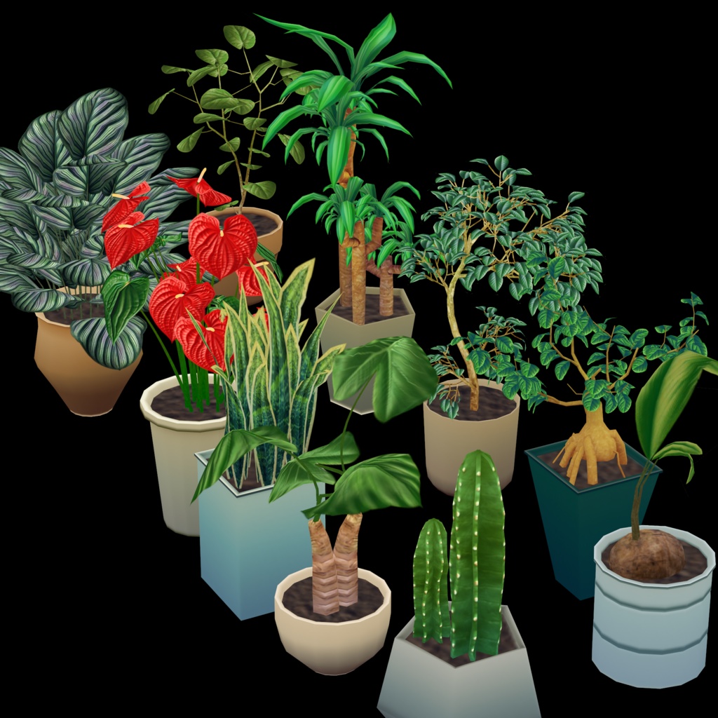 【3Dモデル】観葉植物17点×鉢10点の170パターンのVRchat用小物セット