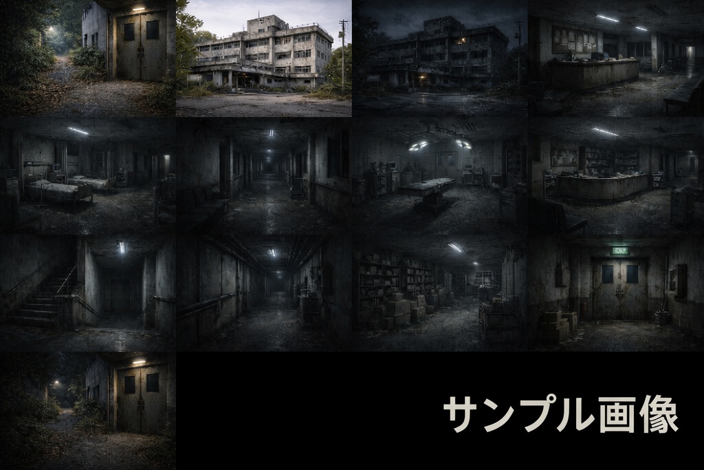 CoCクローズドシナリオ向け 廃病院 背景素材セット(全13枚)