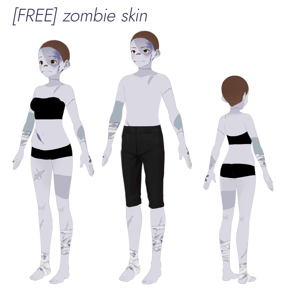 【無料有/VRoid正式版】ゾンビになる肌スキン & 目玉ピアス/Zombie texture & earrings【ハロウィン】
