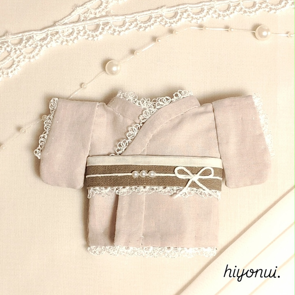 【くすみカラー】16㎝ぬい服 ✿くすみピンク着物 レースリボン帯