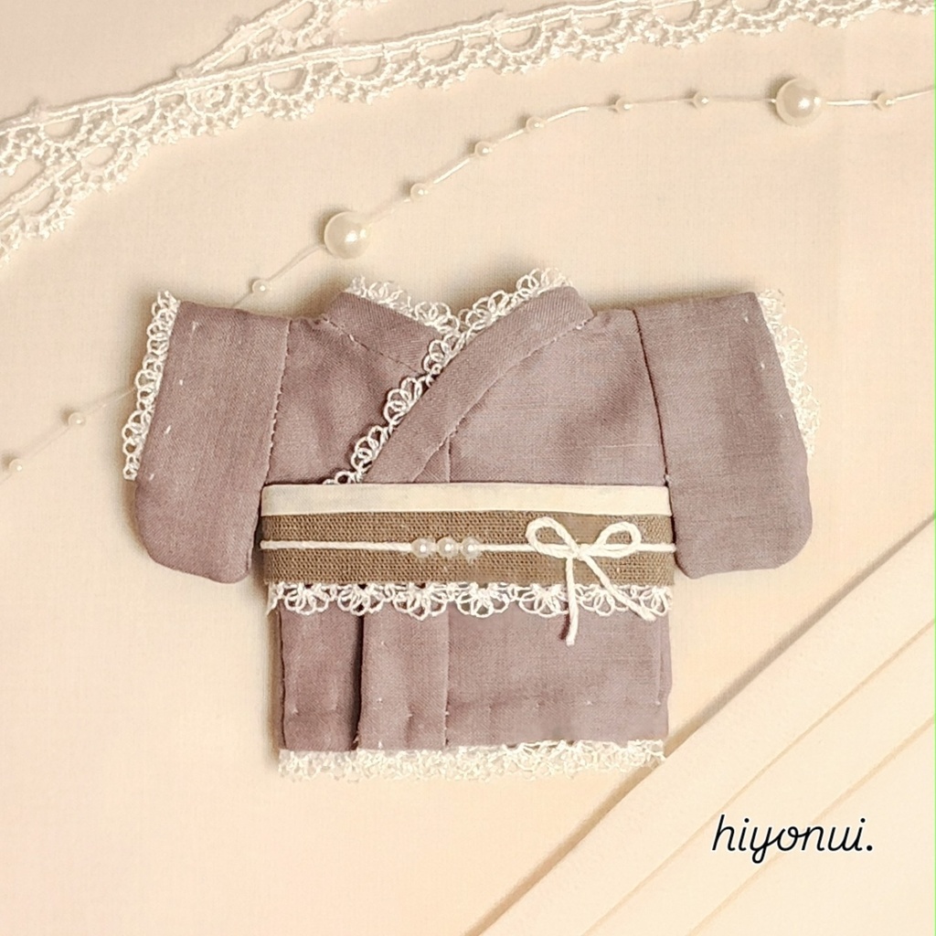 【くすみカラー】16㎝ぬい服　✿くすみ薄紫着物　レースリボン帯