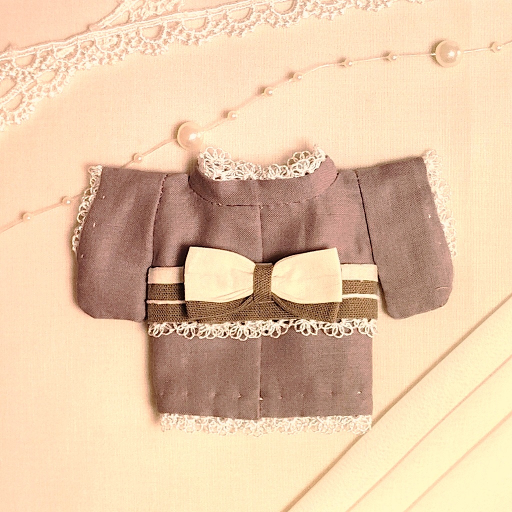 【くすみカラー】16㎝ぬい服 ✿くすみ薄紫着物 レースリボン帯