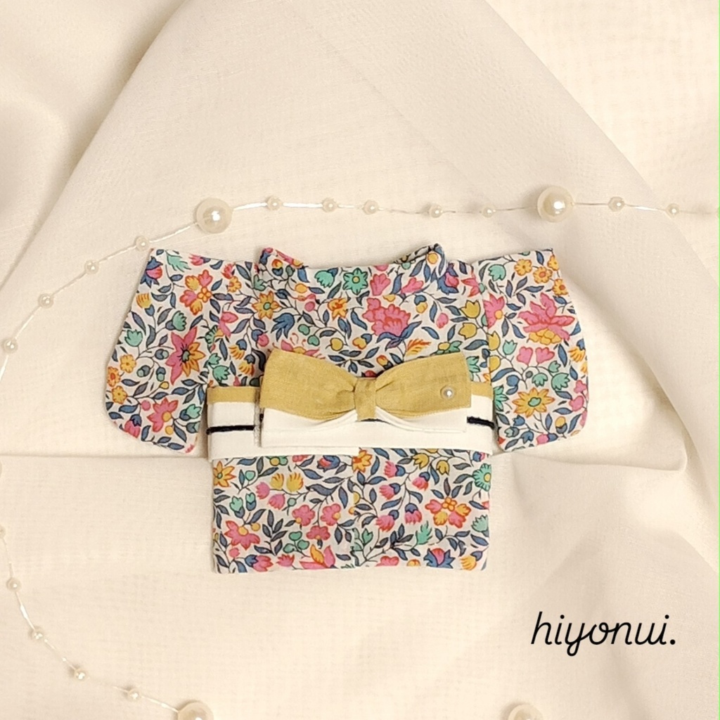 【大正レトロ風】16㎝ぬい服 ✿小花着物 お花のワンポイント帯