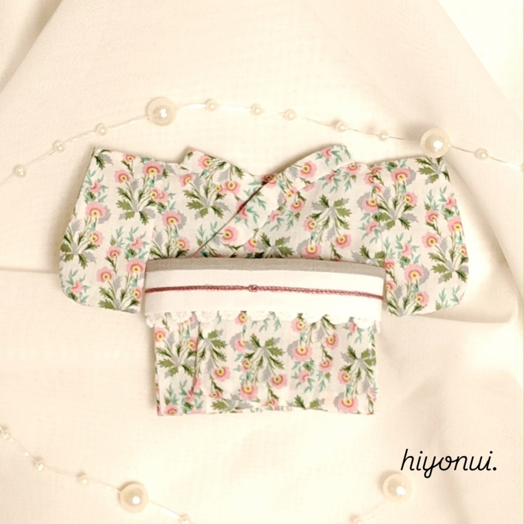 【クラシカル】16㎝ぬい服　✿小花着物　レースのリボン帯