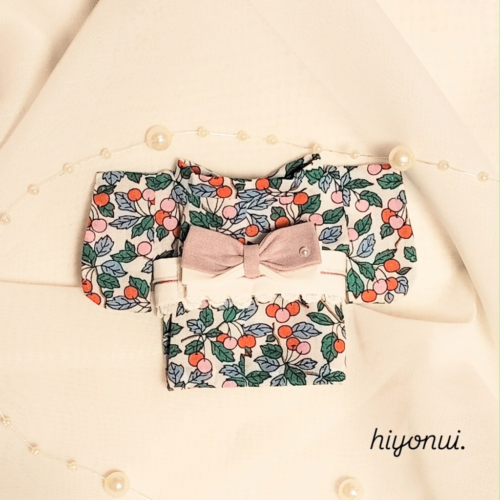 【大正レトロ風】16㎝ぬい服 ✿ベリー柄着物 リボンレース帯