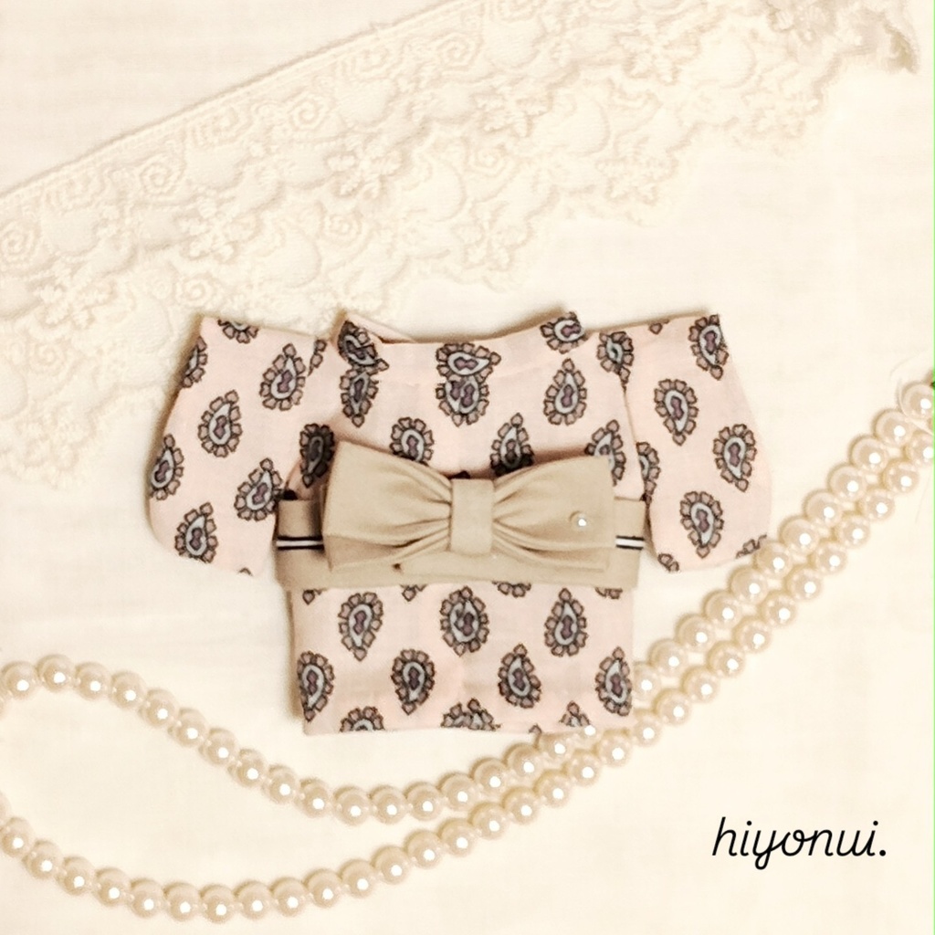 【レトロ風】16㎝ぬい服 ✿ペイズリー柄着物 リボン帯