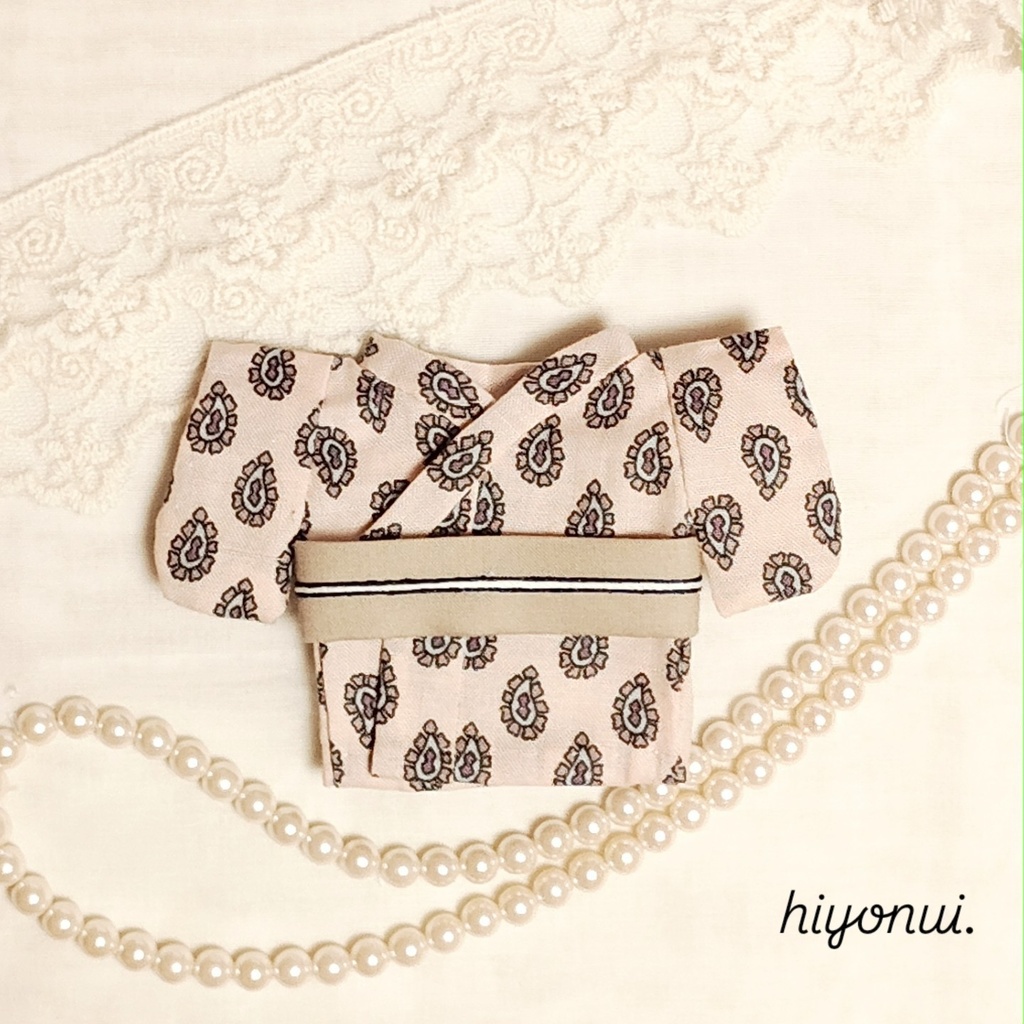 【レトロ風】16㎝ぬい服　✿ペイズリー柄着物　リボン帯