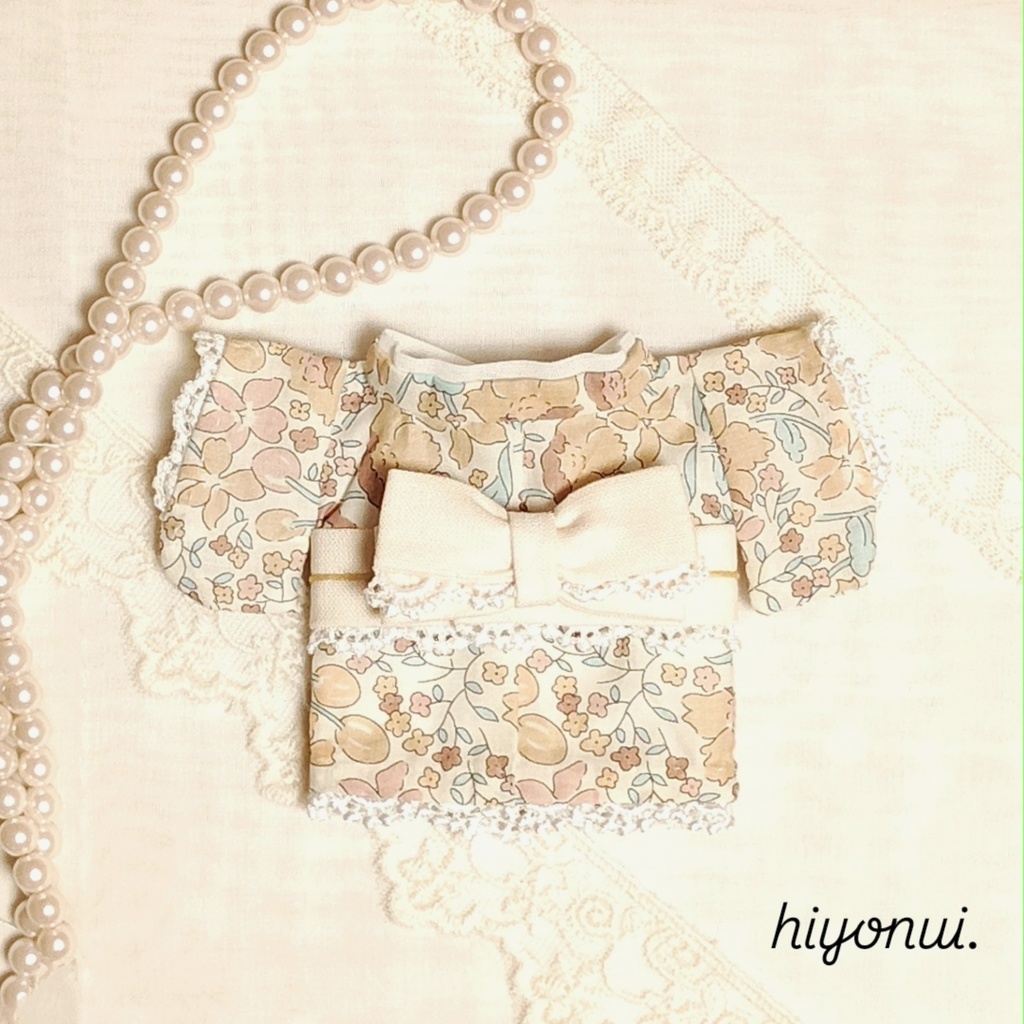【くすみカラー】16㎝ぬい服 *スモーキーブロッサム着物 リボンレース帯