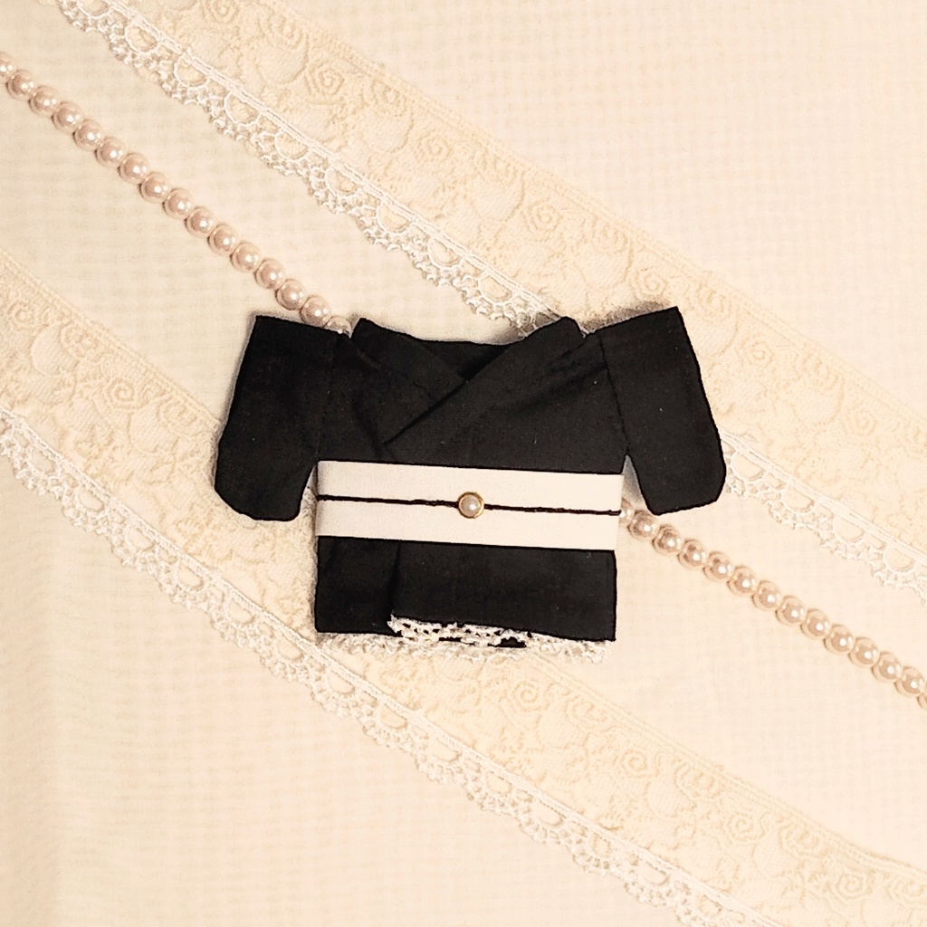 【クラシカル】16㎝ぬい服*黒羽織・着物・リボン帯 3点セット