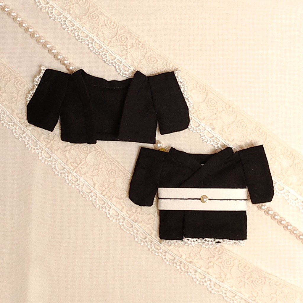 【クラシカル】16㎝ぬい服*黒羽織・着物・リボン帯 3点セット