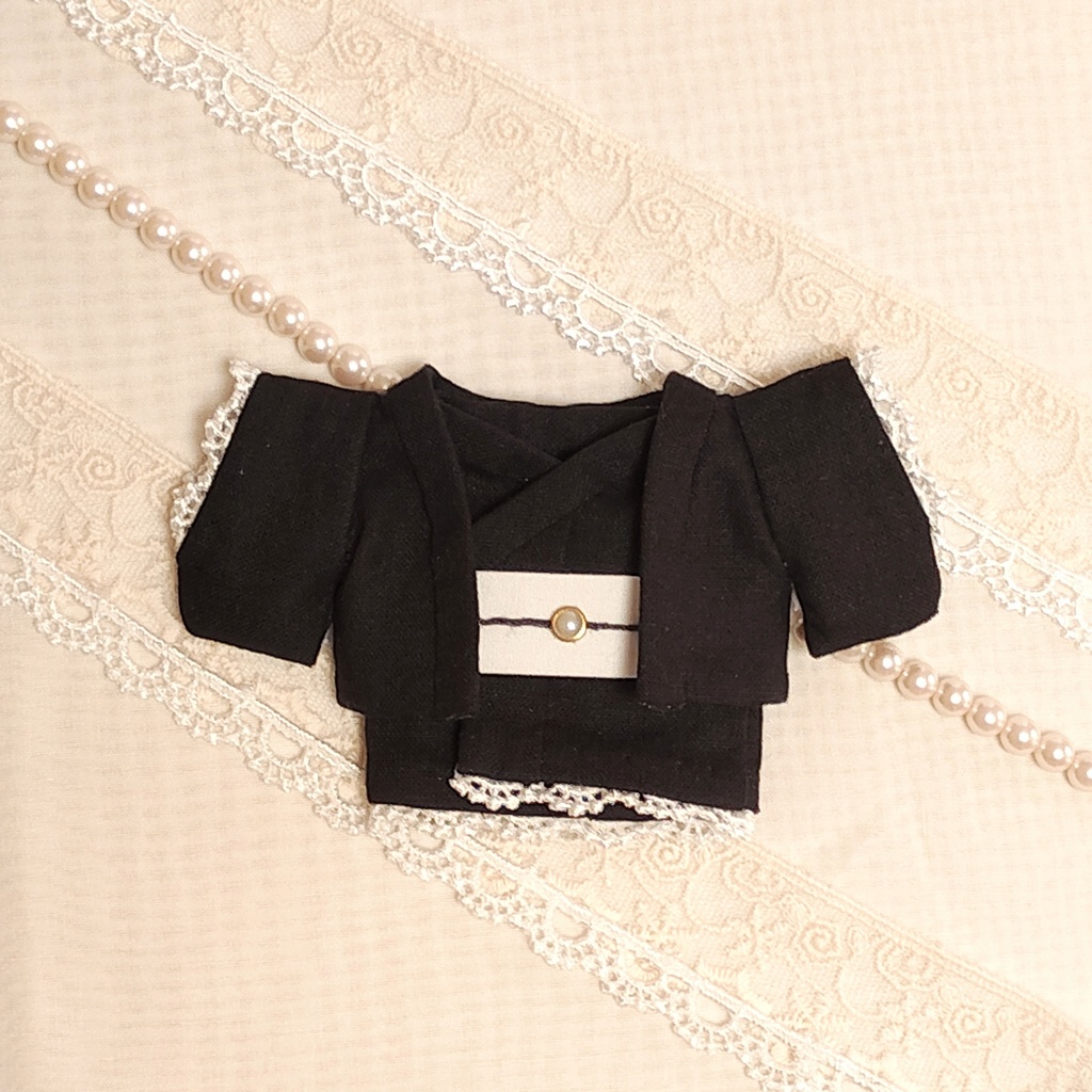 【クラシカル】16㎝ぬい服＊黒羽織・着物・リボン帯　3点セット