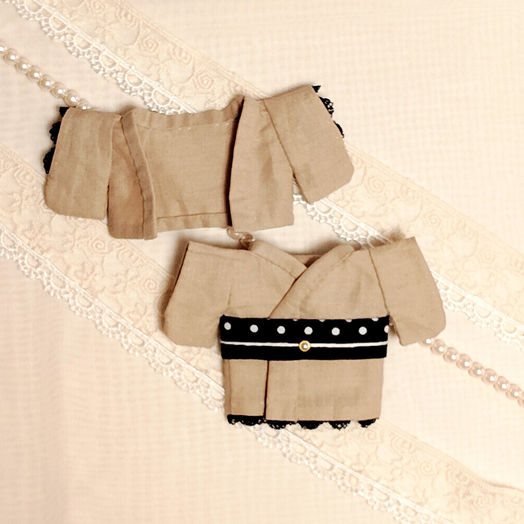 【クラシカル】16㎝ぬい服 *ベージュ羽織・着物・リボン帯 3点セット