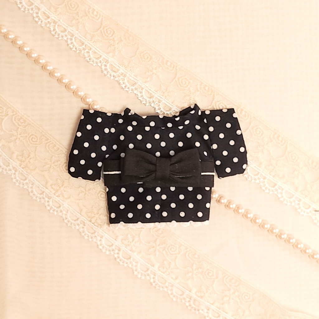 【レトロ】16㎝ぬい服 *黒ドット羽織・着物・リボン帯 3点セット