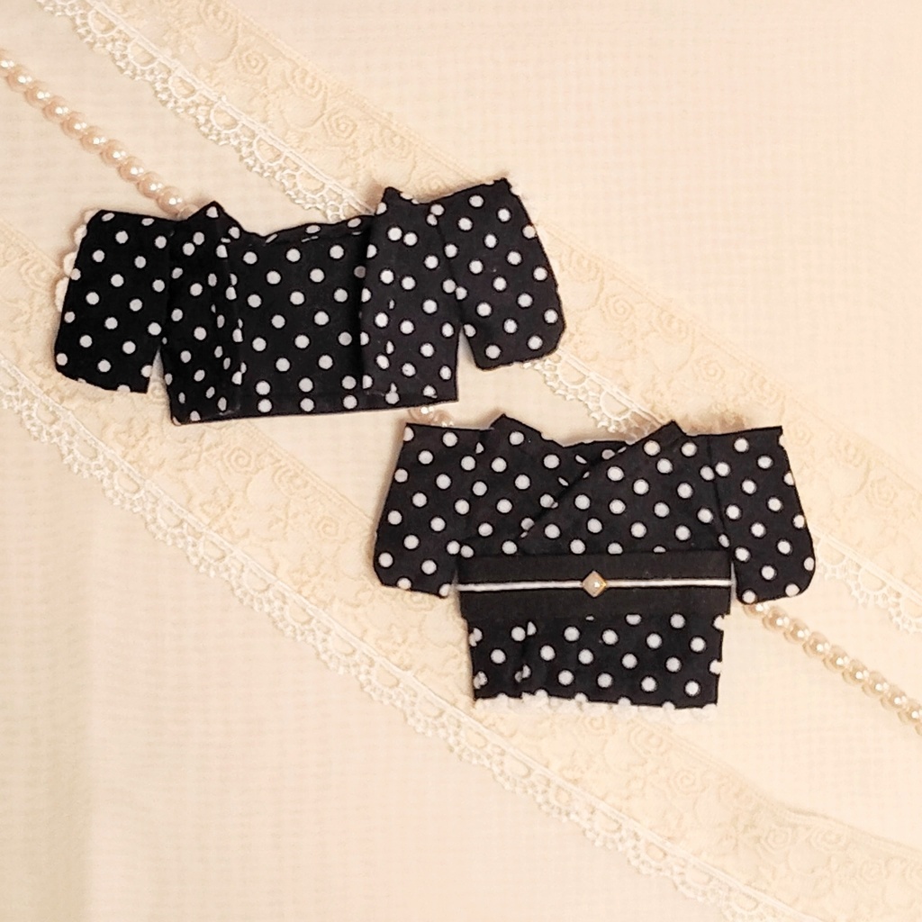 【レトロ】16㎝ぬい服 *黒ドット羽織・着物・リボン帯 3点セット