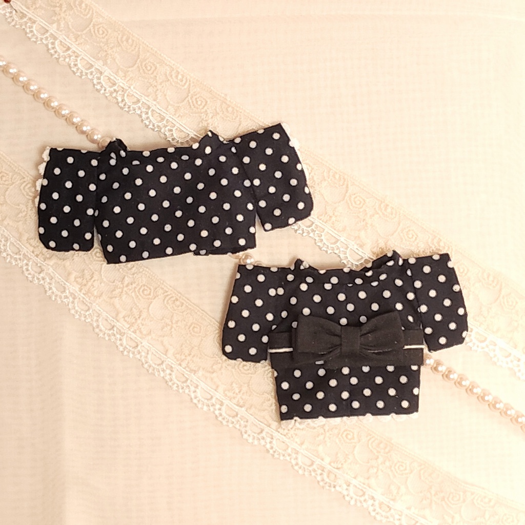 【レトロ】16㎝ぬい服 *黒ドット羽織・着物・リボン帯 3点セット