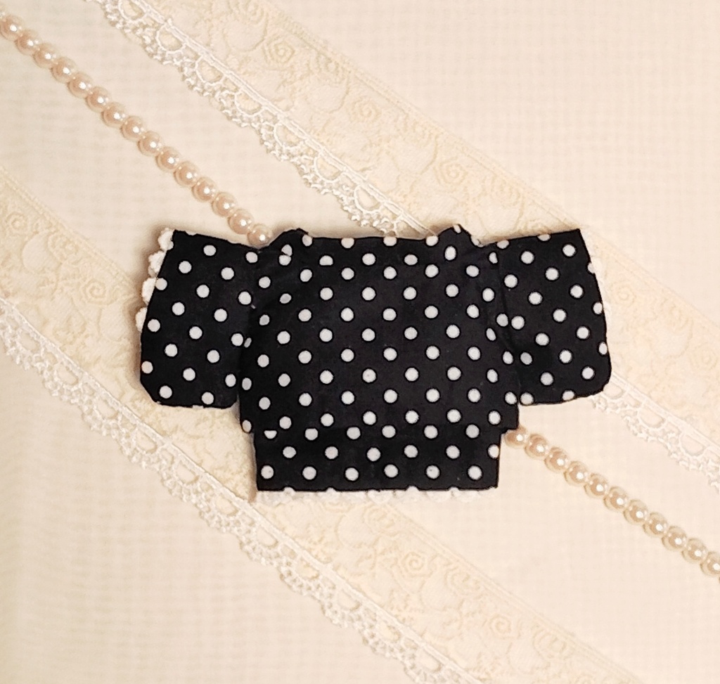 【レトロ】16㎝ぬい服 *黒ドット羽織・着物・リボン帯 3点セット