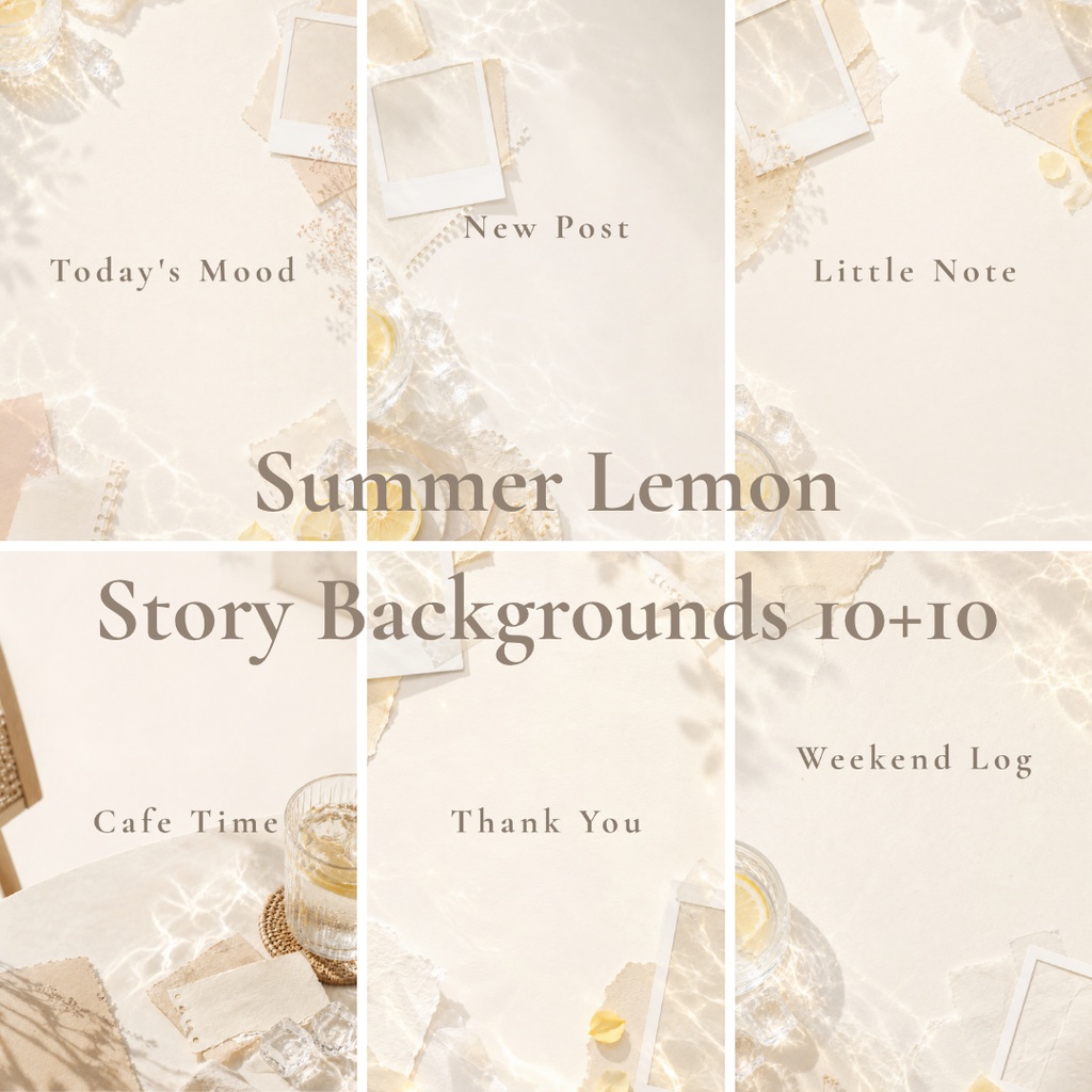Summer Lemon|海外風ミニマルストーリー背景10枚セット(文字入り+無地 全20枚)