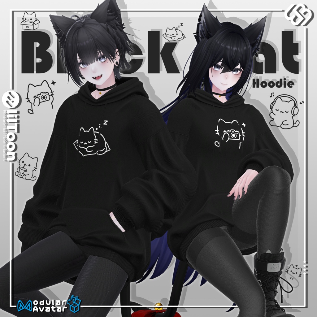 【SALE 20% OFF】🐈⬛ Black Cat Hoodie【22アバター対応】