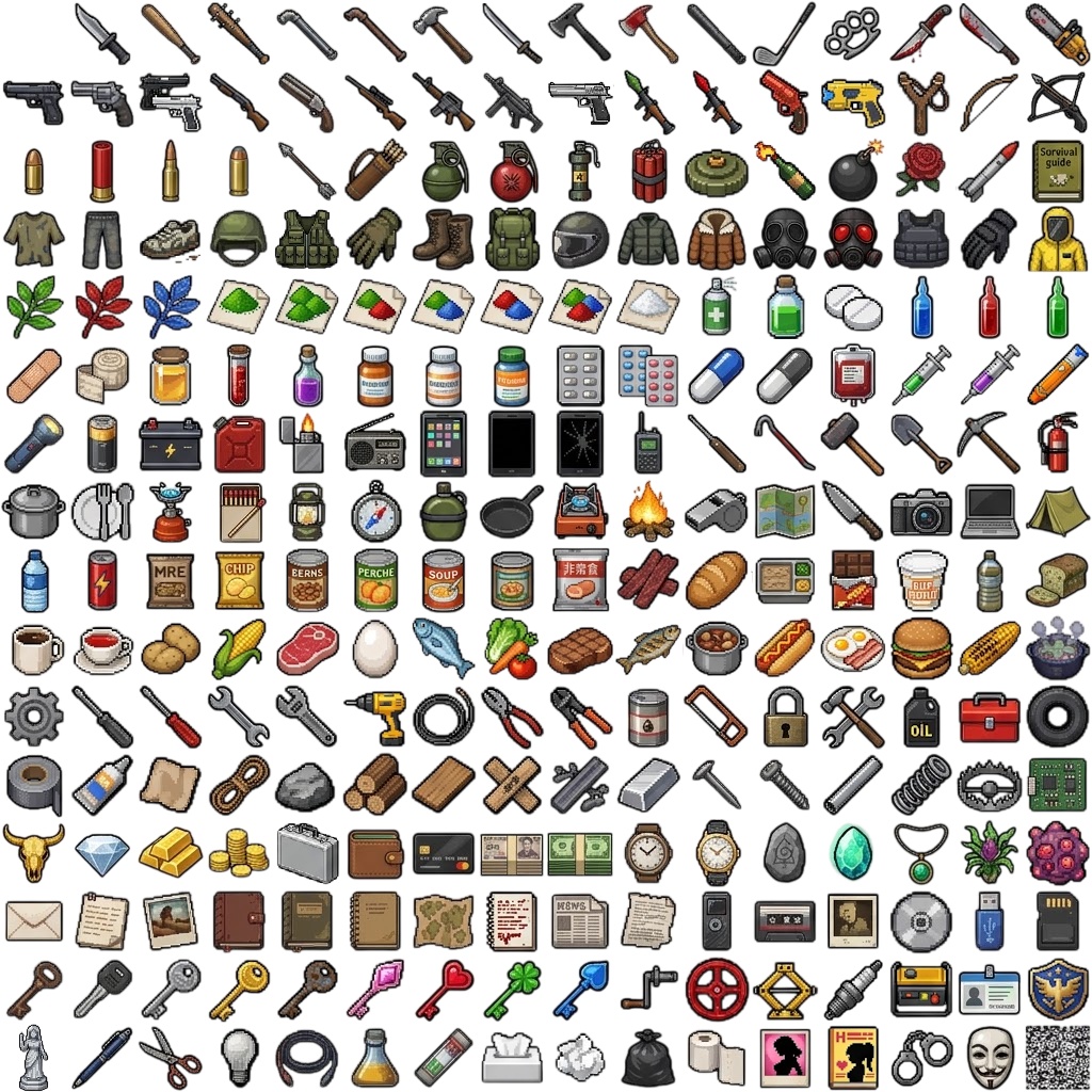 【商用利用可】サバイバルホラー向け アイテムアイコンセット（RPGツクールMZ対応  全255種）