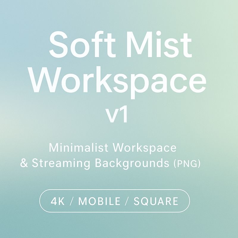 Soft Mist Workspace v1 – ミニマル作業用・配信用背景(4K / Mobile / Square)