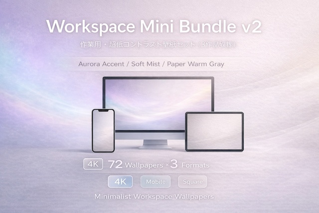 Workspace Mini Bundle v2 作業用・超低コントラスト壁紙セット（3作品収録）