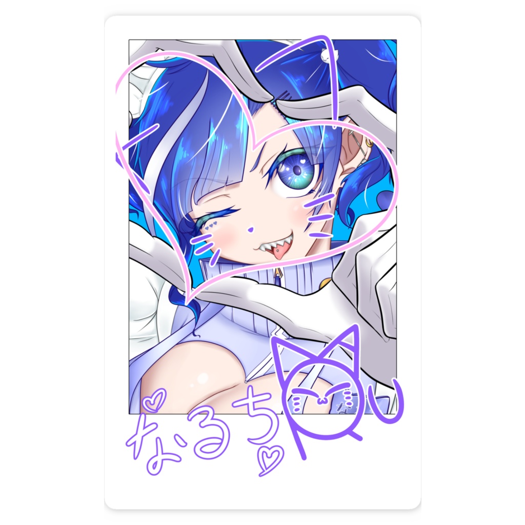 貓二 鳴 チェキ風スマホステッカー