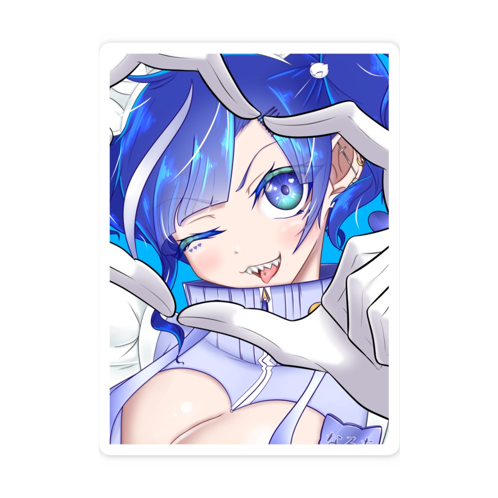 貓二 鳴 チェキ風スマホステッカー イラストのみ