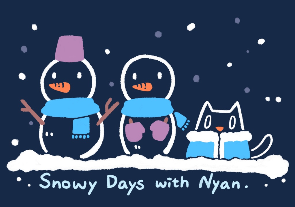 しろにゃんこと雪だるまたち