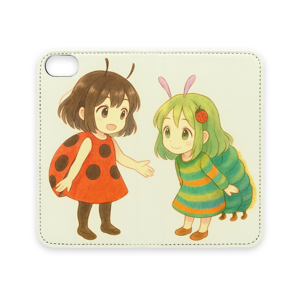 てんとうむしとあおむしのiphone手帳ケース