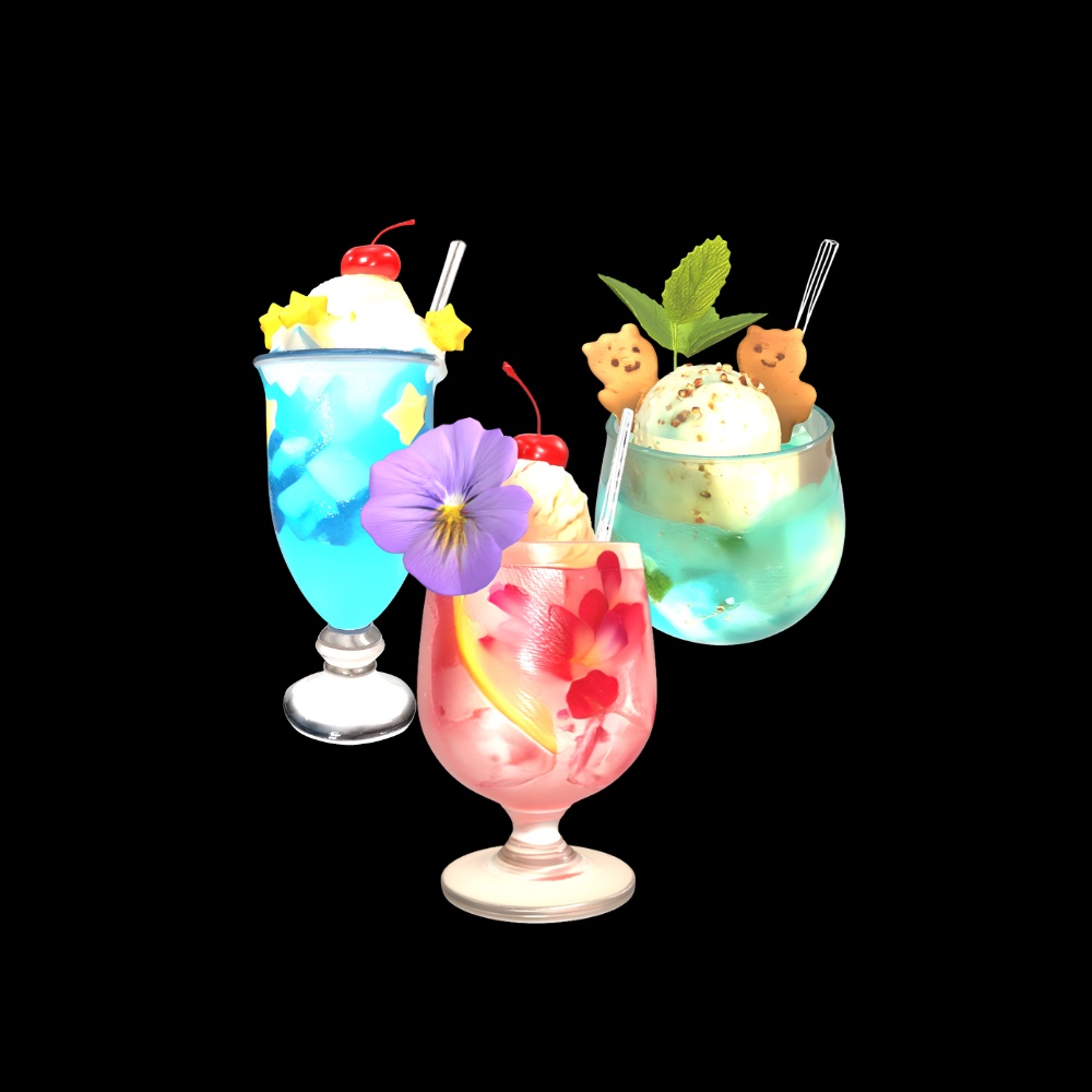 冷えクリームソーダ3点セット（3Dモデル）