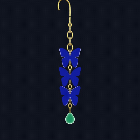 Crystal Butterfly Trio Earrings / 蝶3連クリスタルイヤリング【VRChat・PhysBone・Modular Avatar対応】