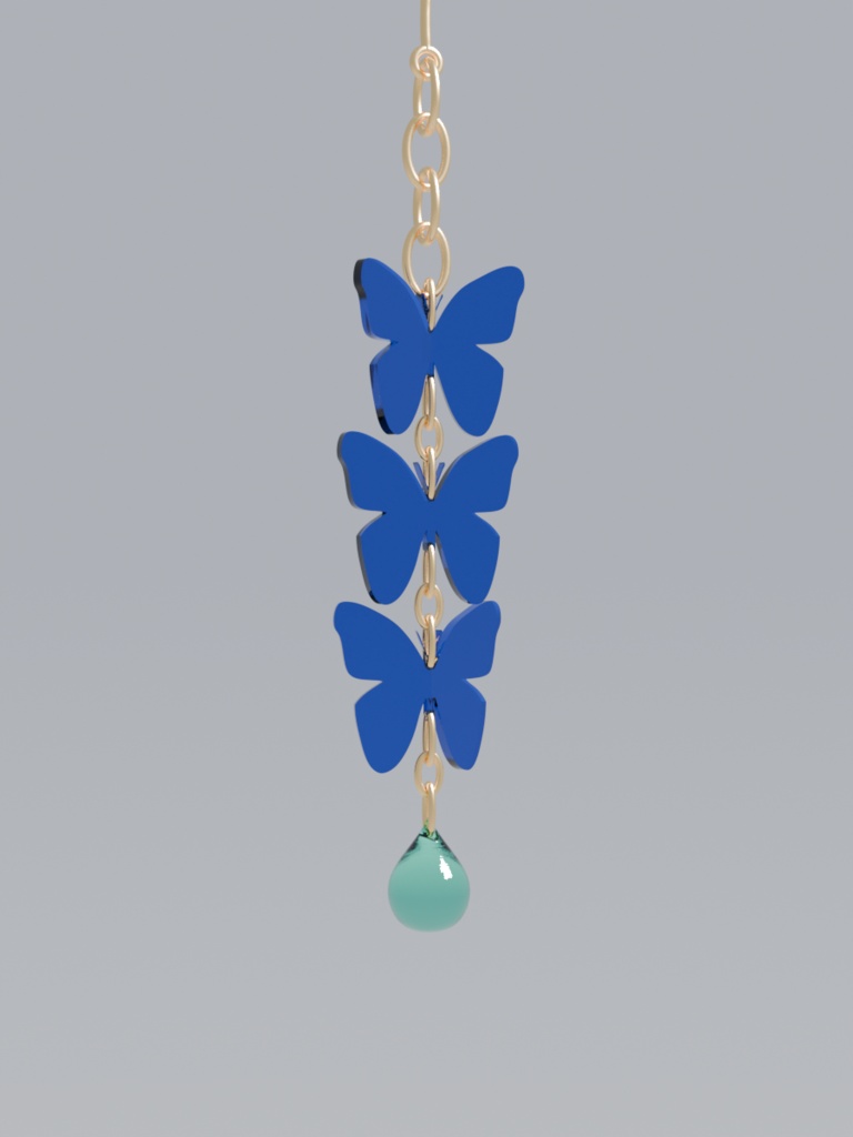 Crystal Butterfly Trio Earrings / 蝶3連クリスタルイヤリング【VRChat・PhysBone・Modular Avatar対応】