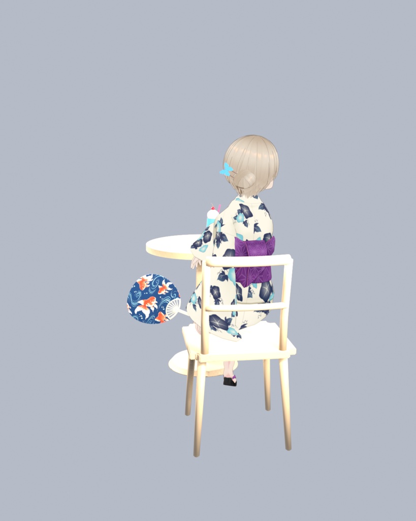 【VRChat向け】夏祭りセット 蝶のかんざしと金魚うちわ