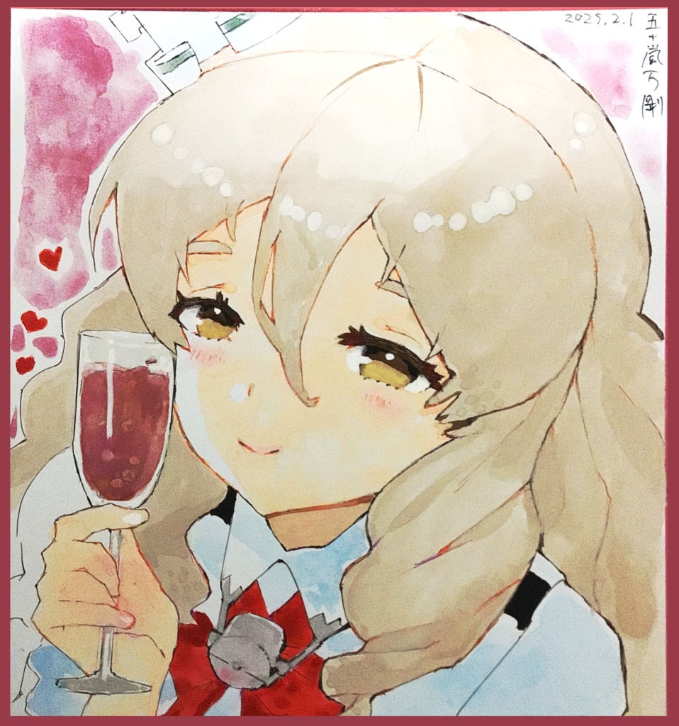 中色紙　ワイングラスとポーラ