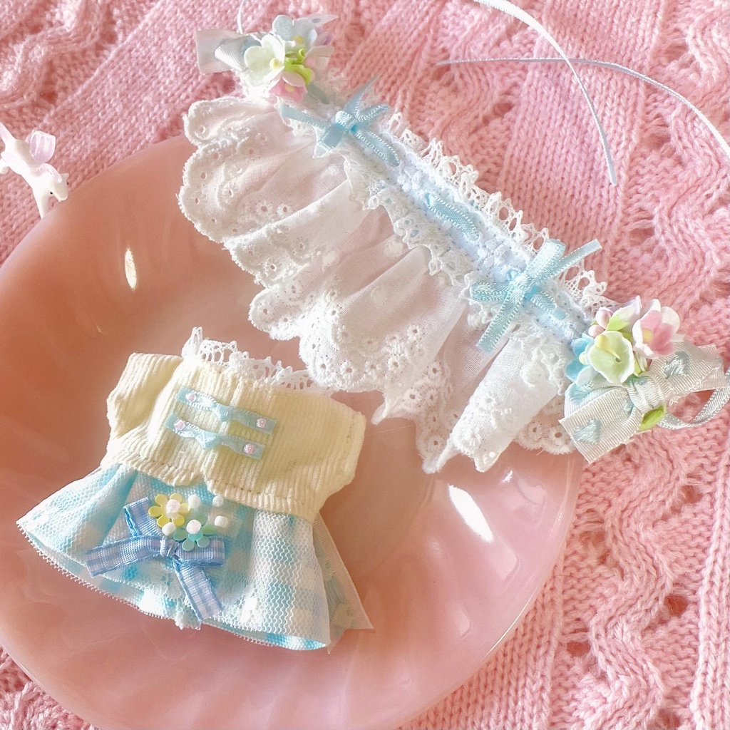 oriental doll dress &half bonnet set