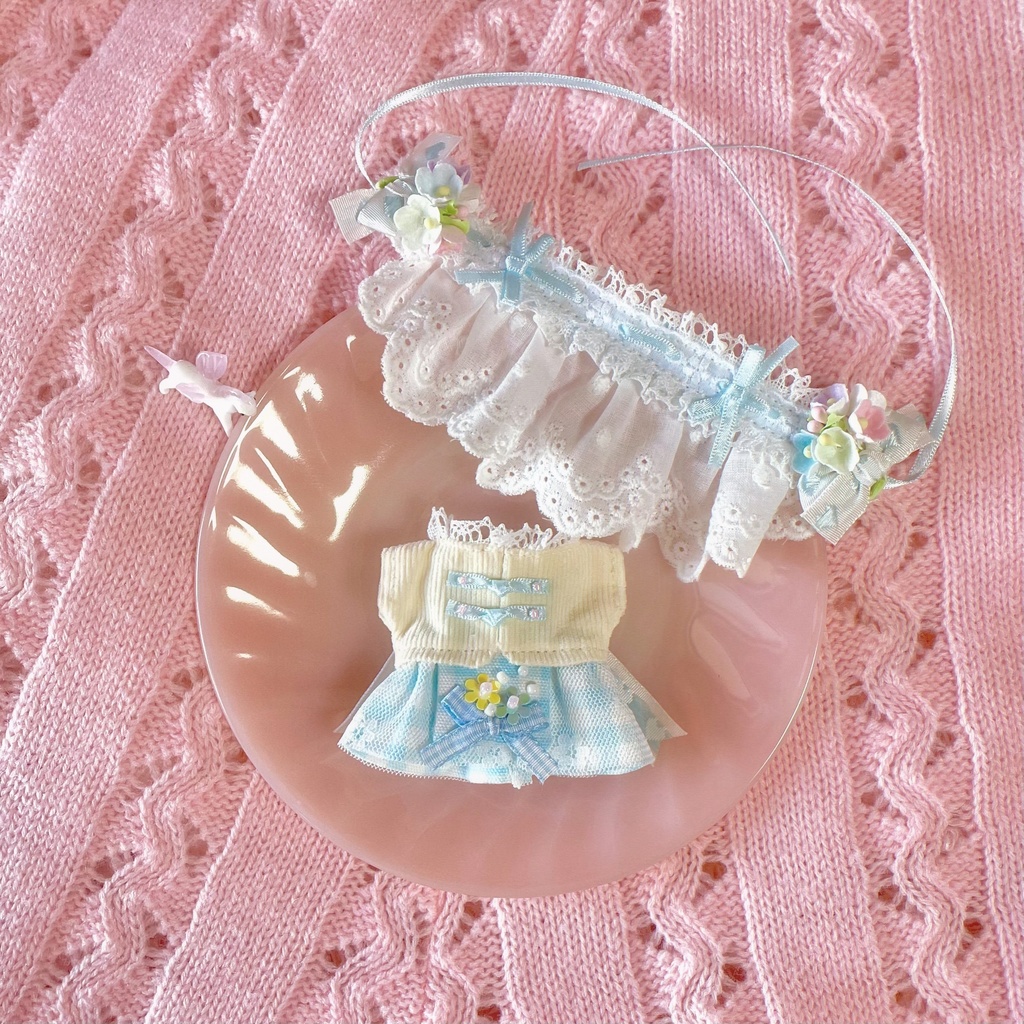 oriental doll dress &half bonnet set