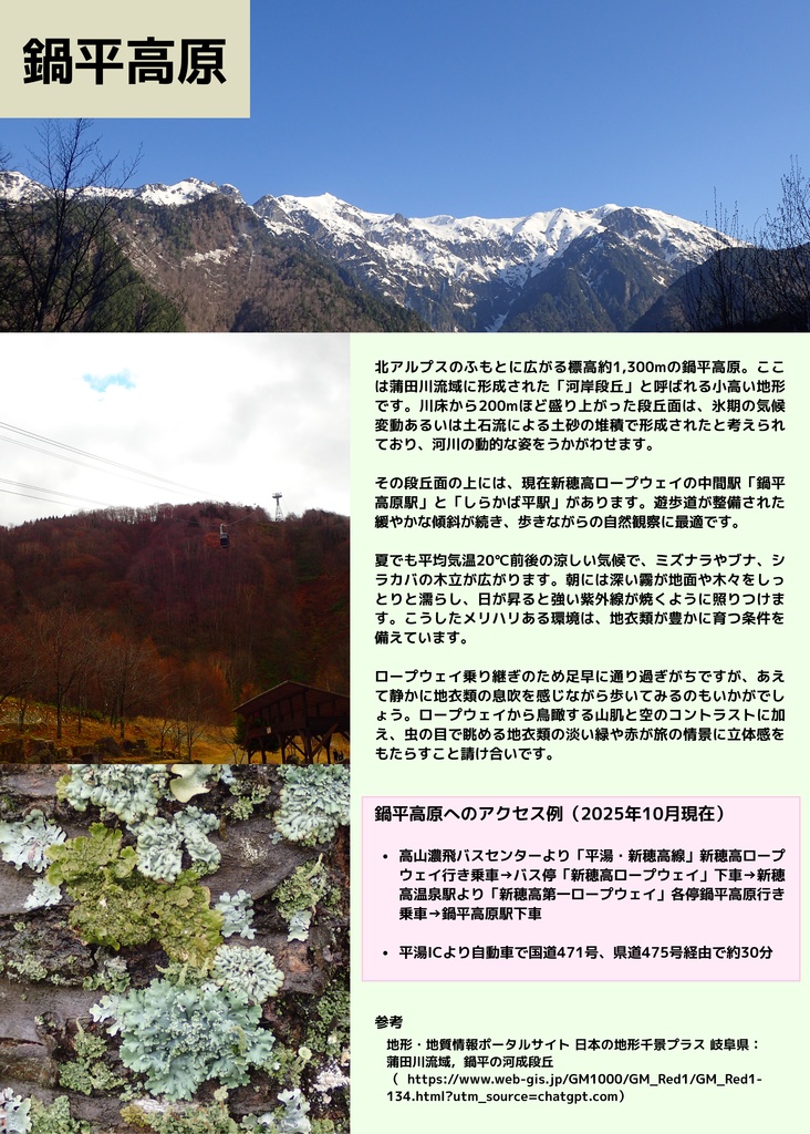 地衣類の歩き方 新穂高ロープウェイ 鍋平高原