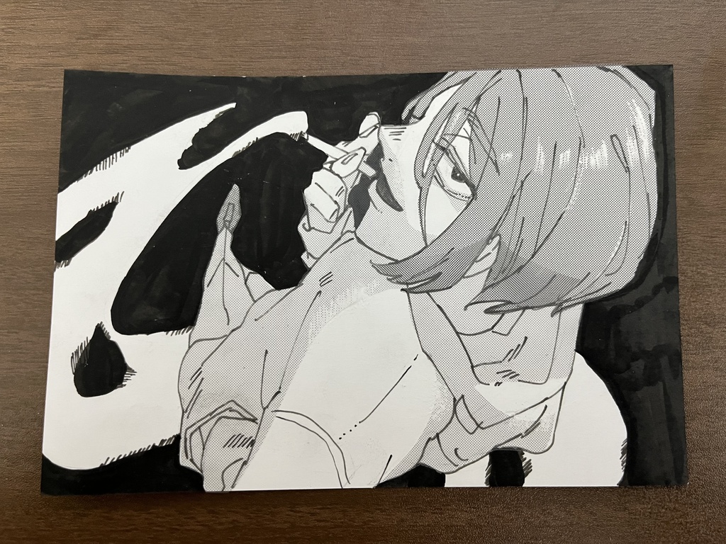 煙草男 アナログ原画 ポストカードサイズ